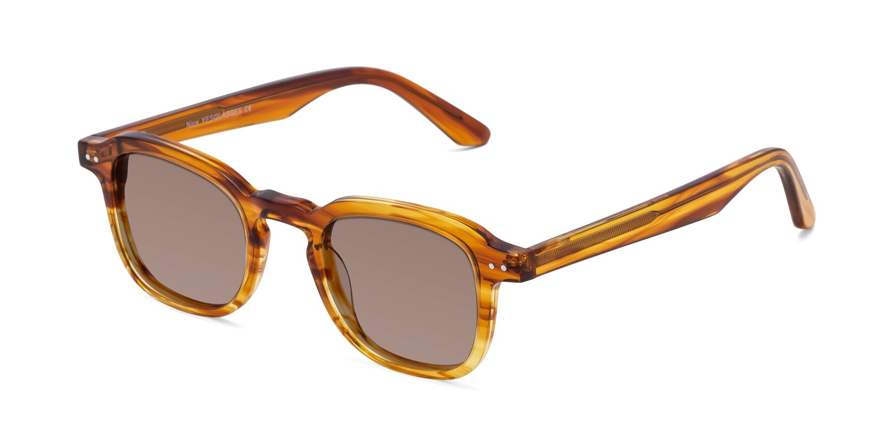 Angle of Nice in Striped Amber with Medium Brown Tinted Lenses