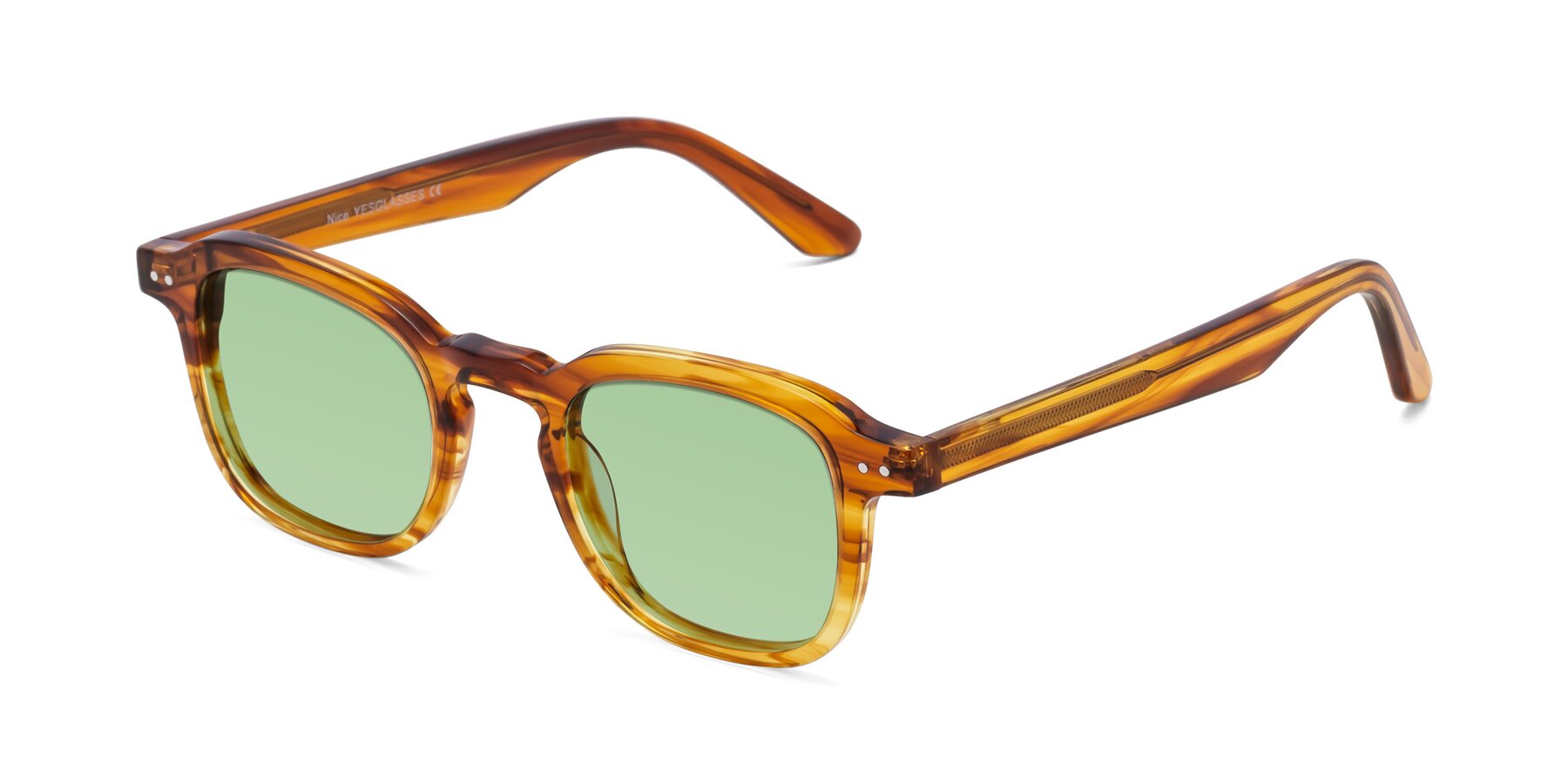 Angle of Nice in Striped Amber with Medium Green Tinted Lenses