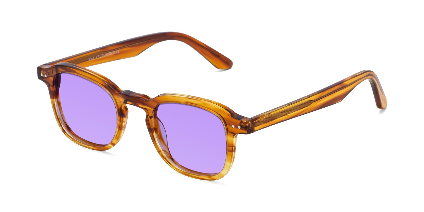 Angle of Nice in Striped Amber with Medium Purple Tinted Lenses