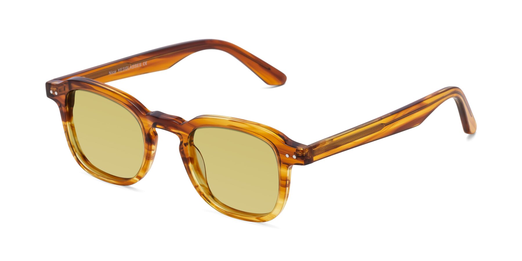 Angle of Nice in Striped Amber with Medium Champagne Tinted Lenses