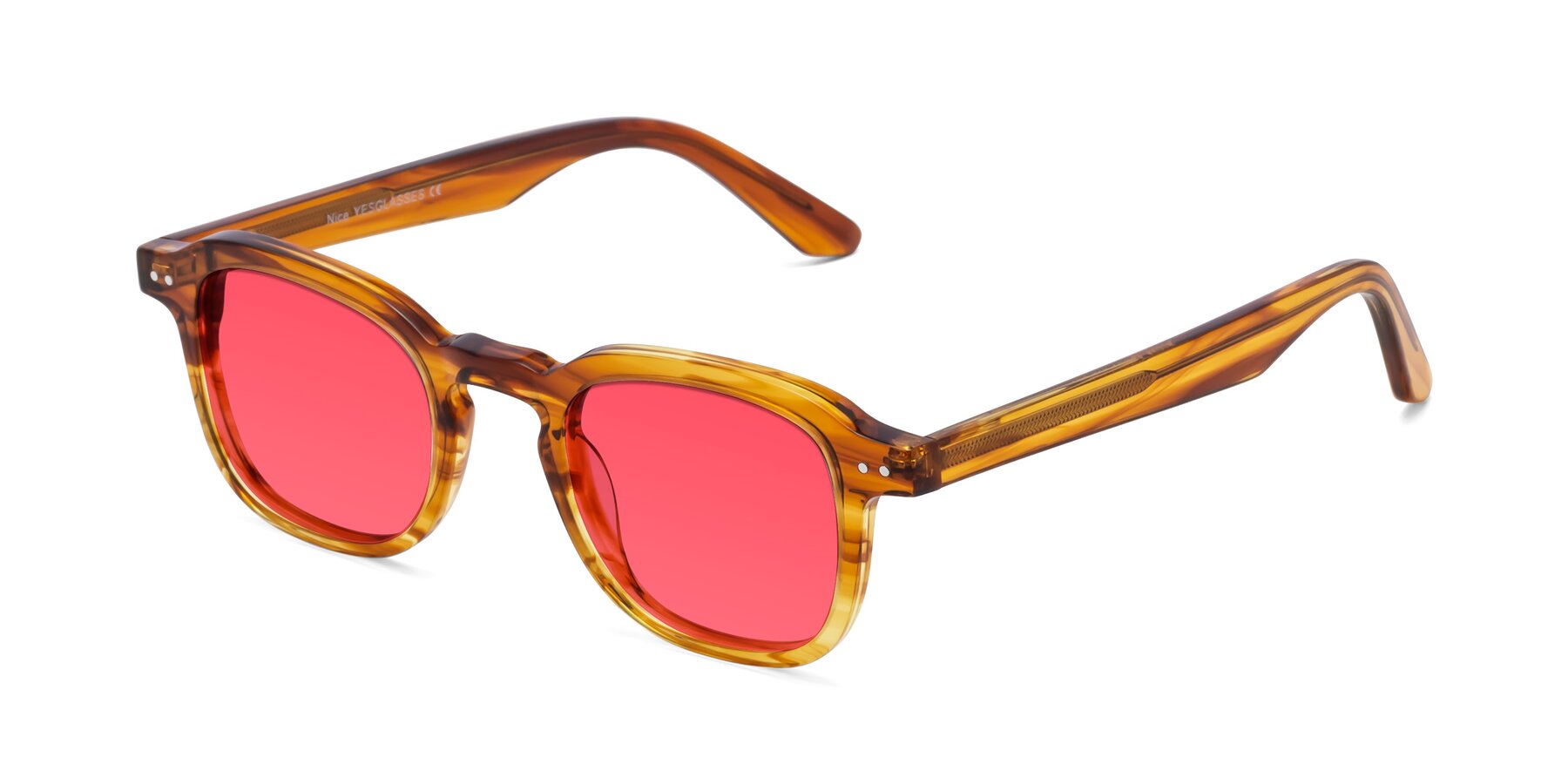 Angle of Nice in Striped Amber with Red Tinted Lenses