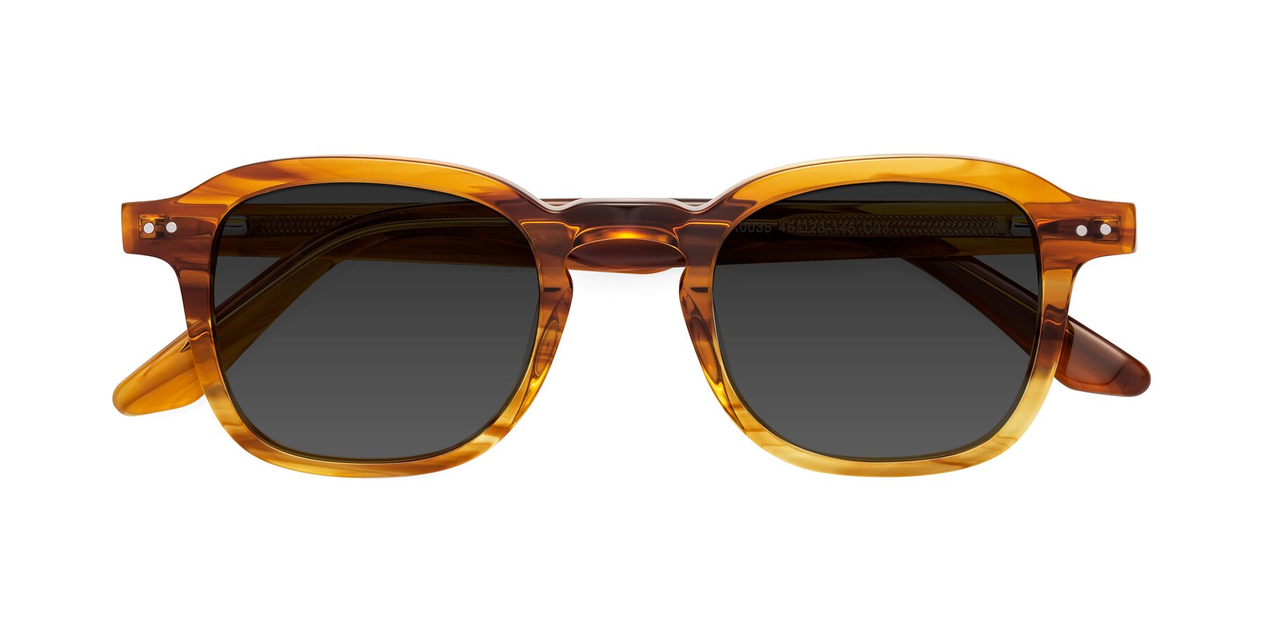 Folded Front of Nice in Striped Amber with Gray Tinted Lenses