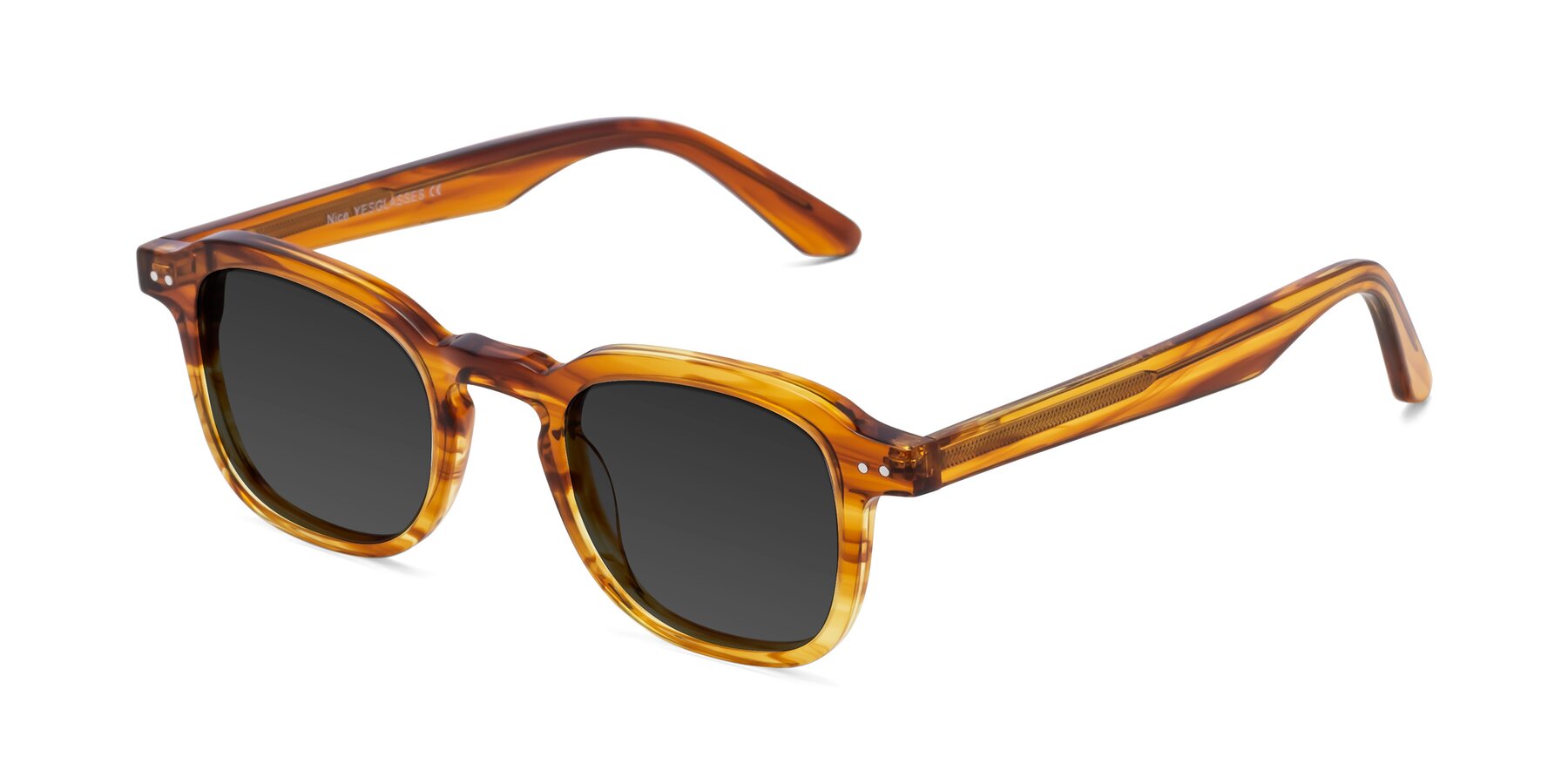 Angle of Nice in Striped Amber with Gray Tinted Lenses