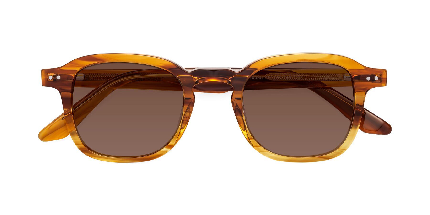 Folded Front of Nice in Striped Amber with Brown Tinted Lenses