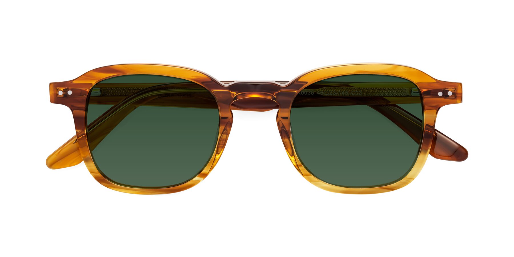 Folded Front of Nice in Striped Amber with Green Tinted Lenses
