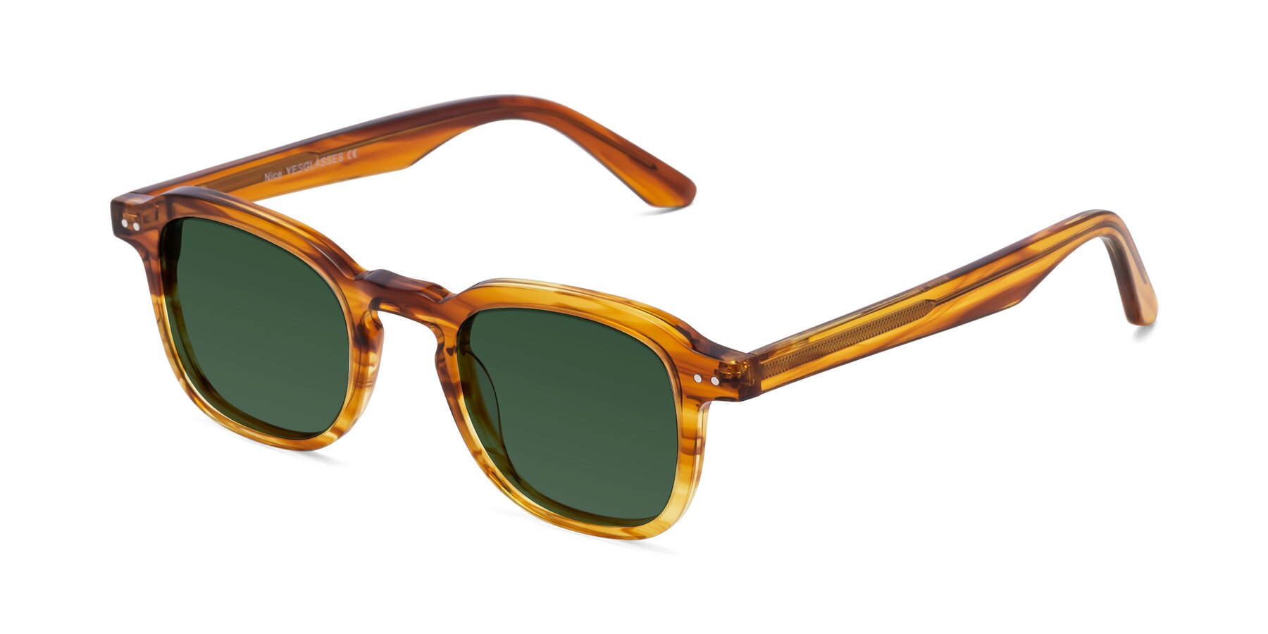 Angle of Nice in Striped Amber with Green Tinted Lenses