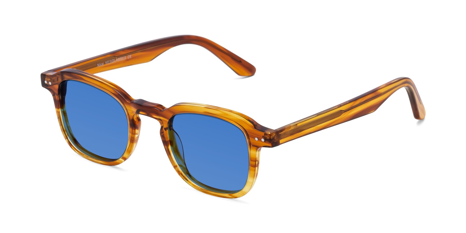 Angle of Nice in Striped Amber with Blue Tinted Lenses