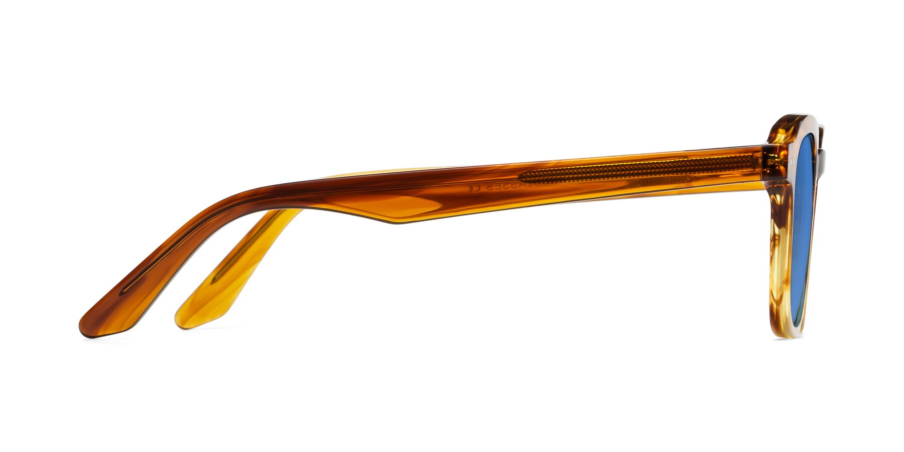 Side of Nice in Striped Amber with Blue Tinted Lenses