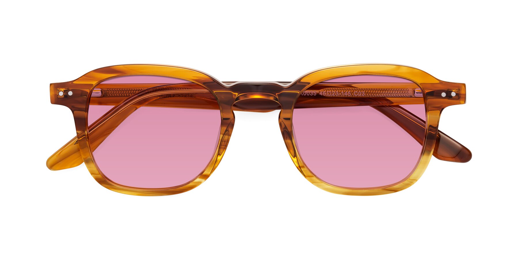 Folded Front of Nice in Striped Amber with Medium Wine Tinted Lenses