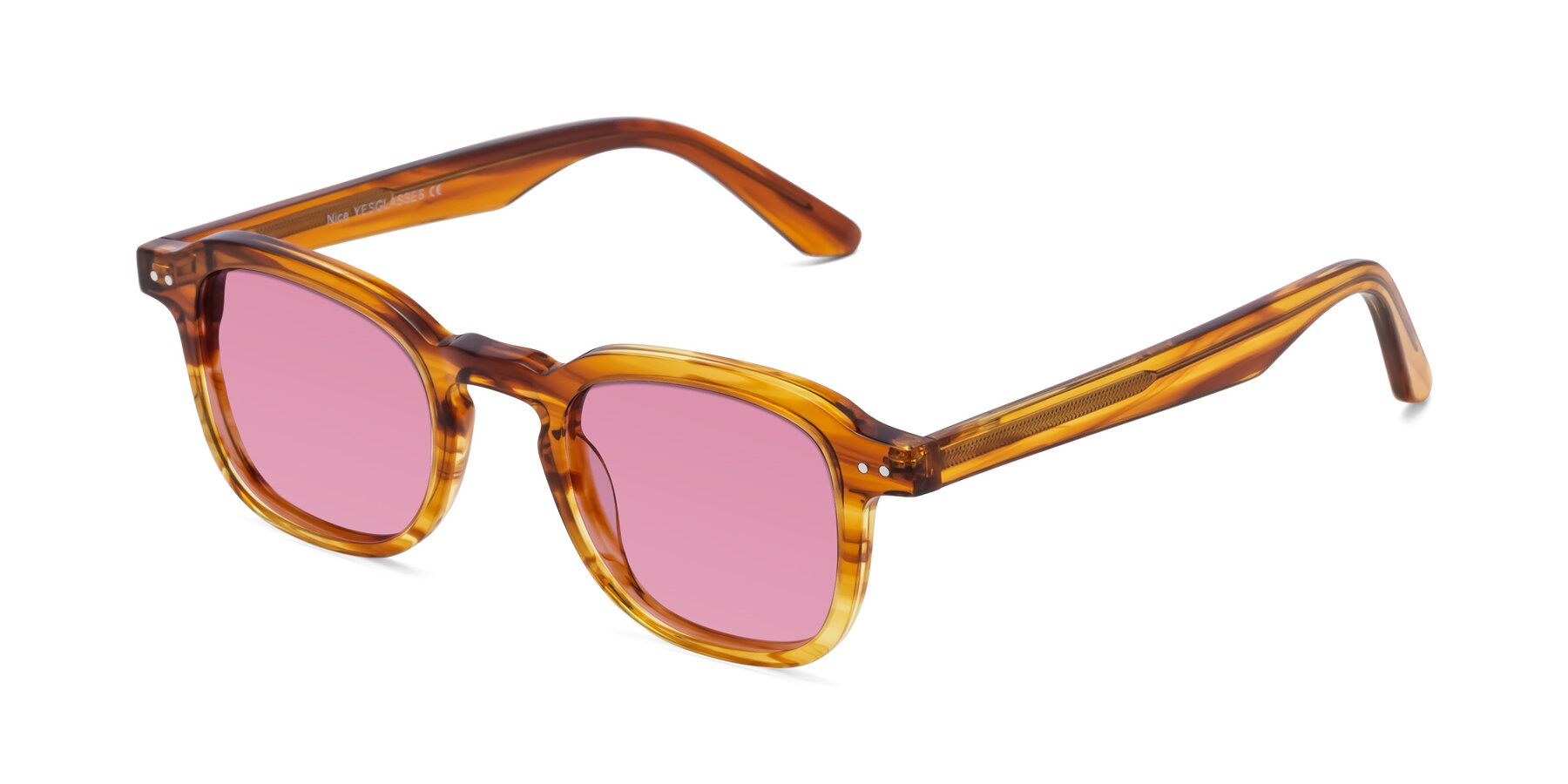 Angle of Nice in Striped Amber with Medium Wine Tinted Lenses