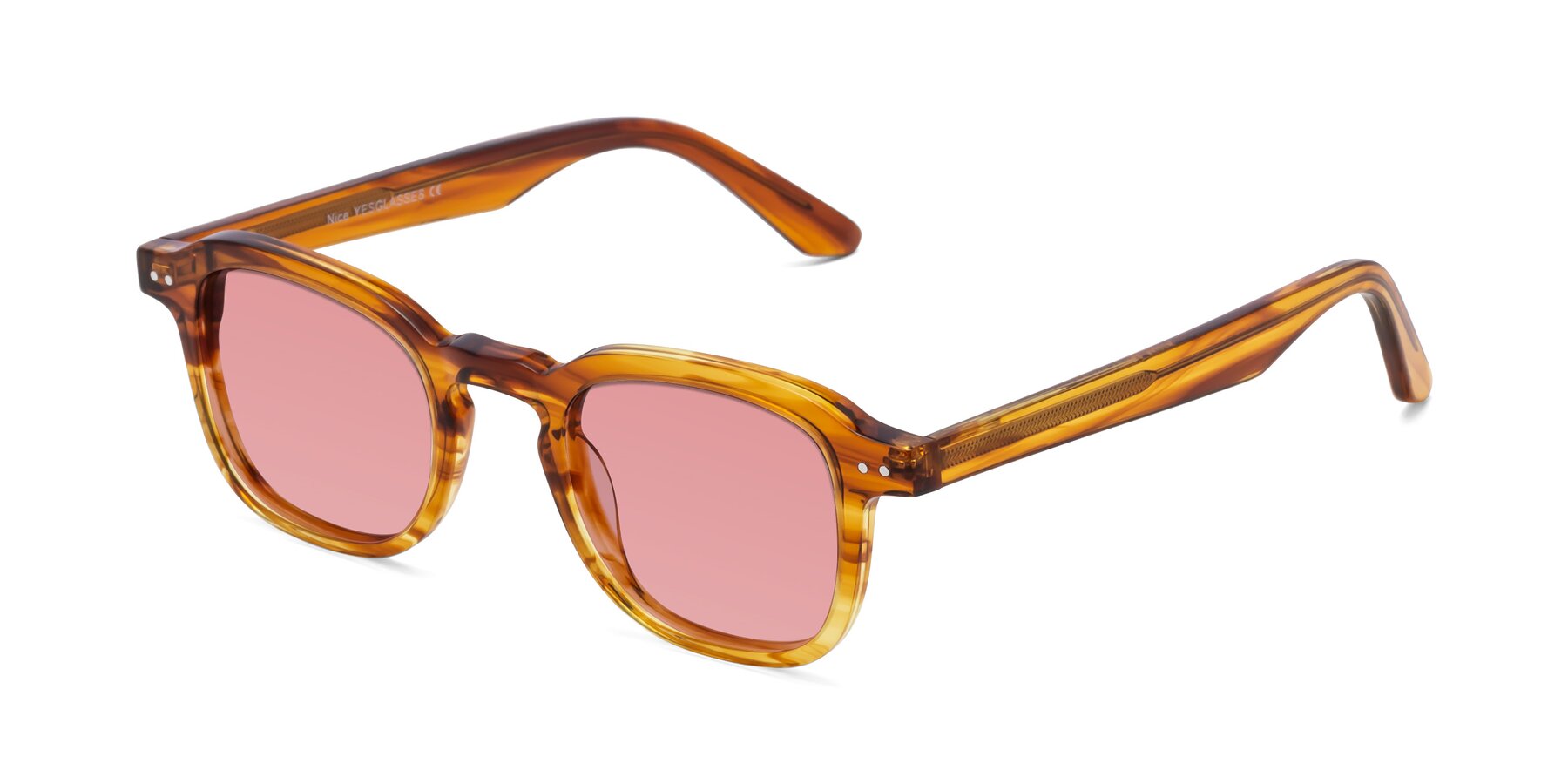 Angle of Nice in Striped Amber with Medium Garnet Tinted Lenses