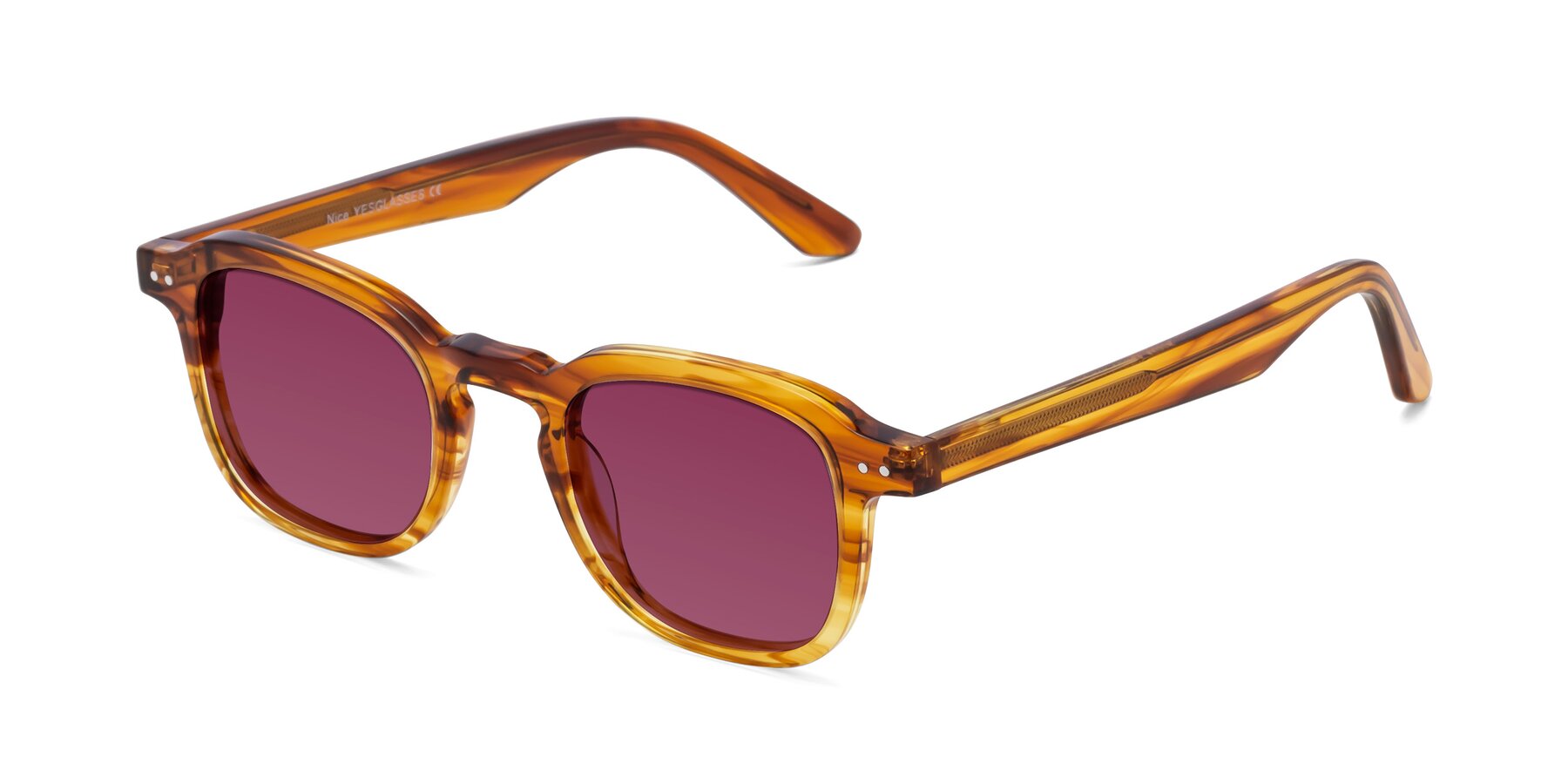 Angle of Nice in Striped Amber with Wine Tinted Lenses