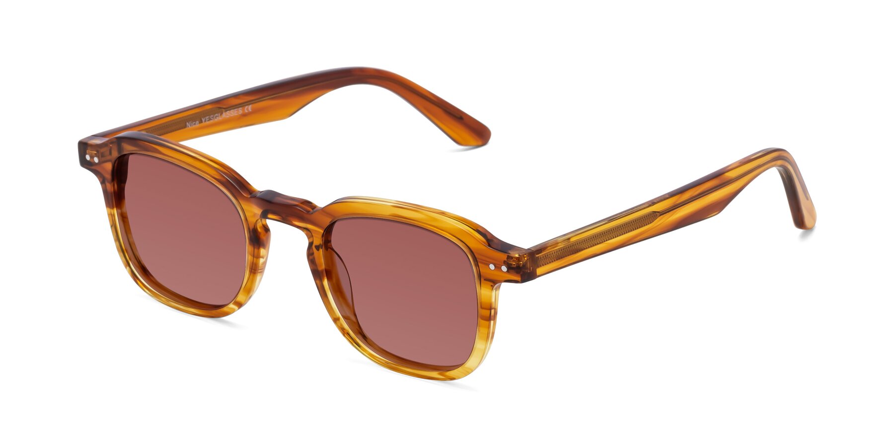 Angle of Nice in Striped Amber with Garnet Tinted Lenses