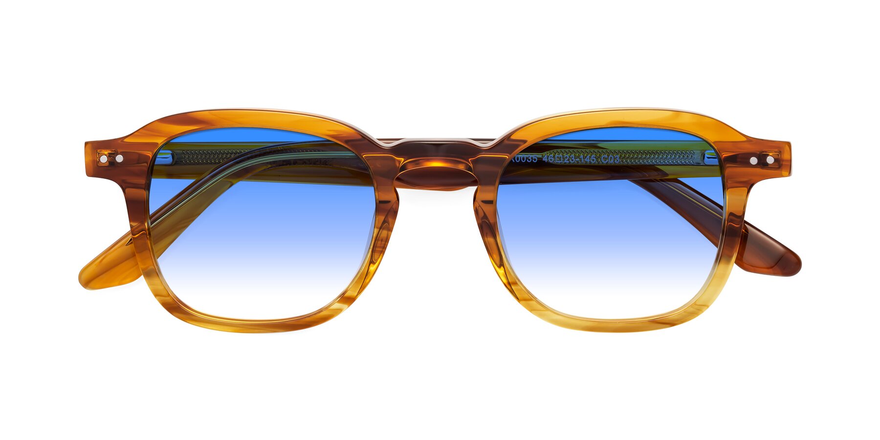 Folded Front of Nice in Striped Amber with Blue Gradient Lenses