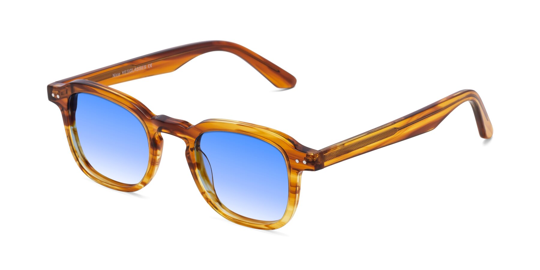 Angle of Nice in Striped Amber with Blue Gradient Lenses