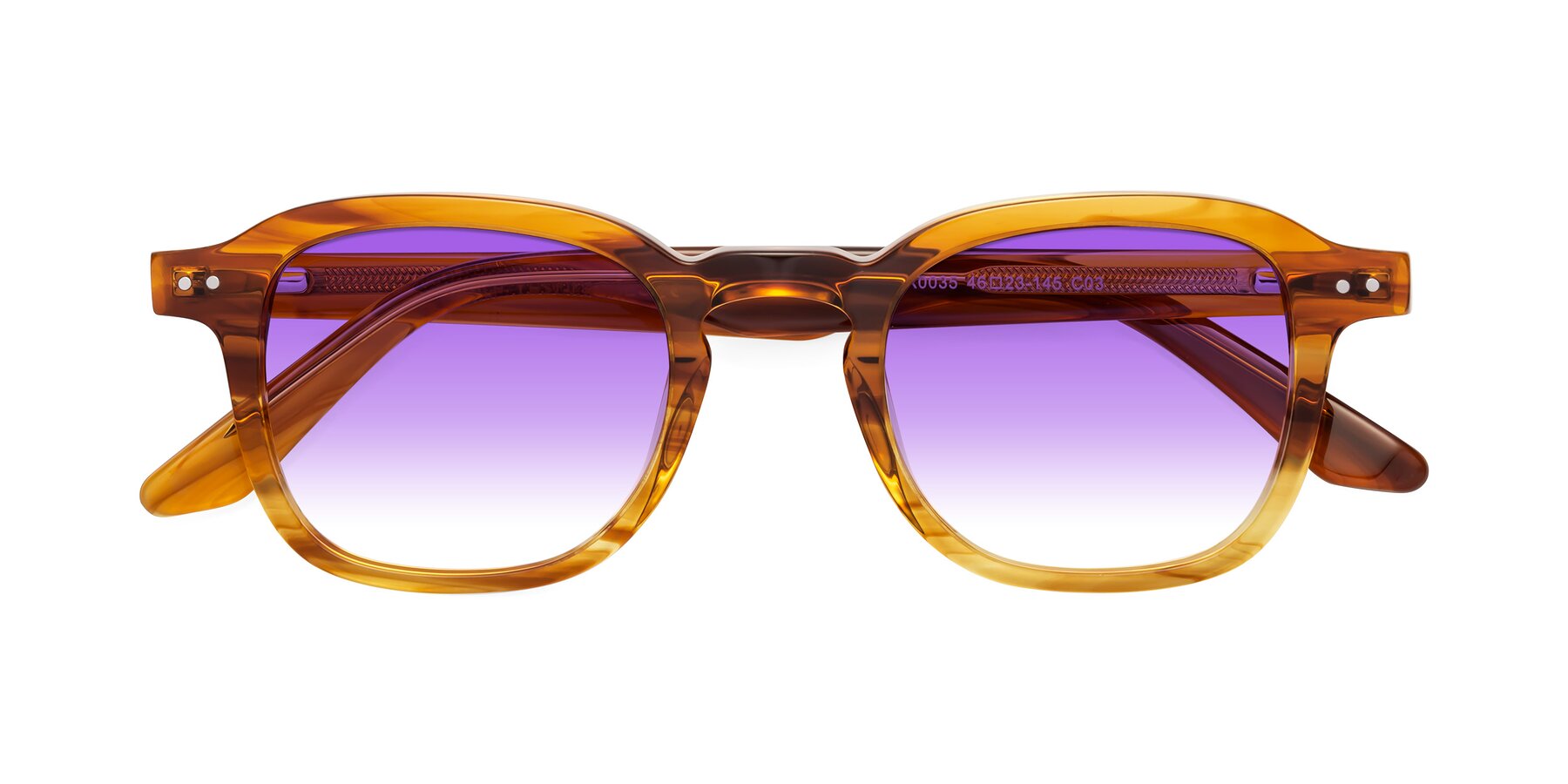 Folded Front of Nice in Striped Amber with Purple Gradient Lenses