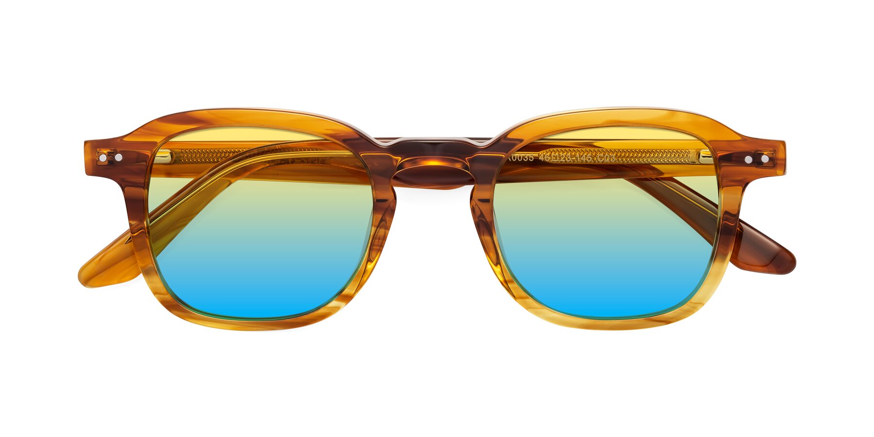 Folded Front of Nice in Striped Amber with Yellow / Blue Gradient Lenses