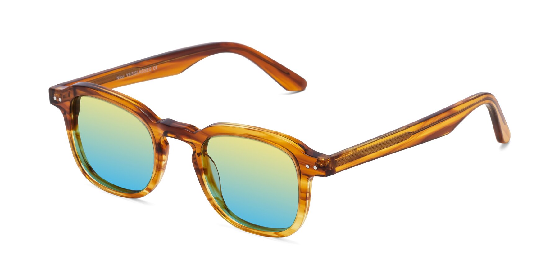 Angle of Nice in Striped Amber with Yellow / Blue Gradient Lenses
