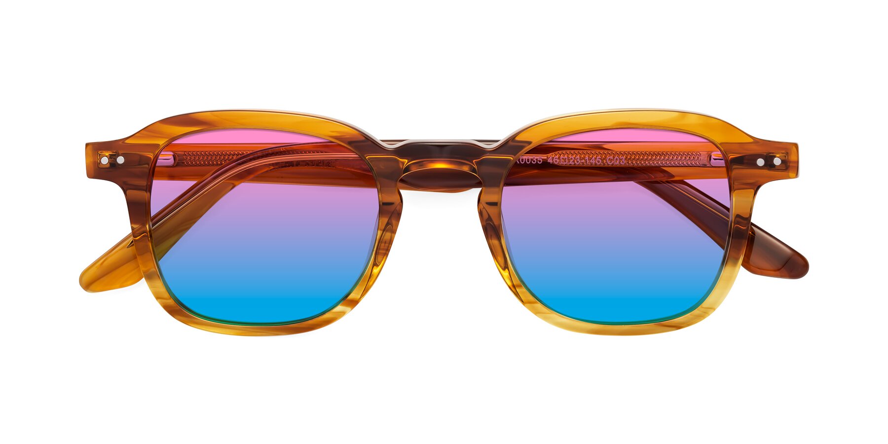 Folded Front of Nice in Striped Amber with Pink / Blue Gradient Lenses