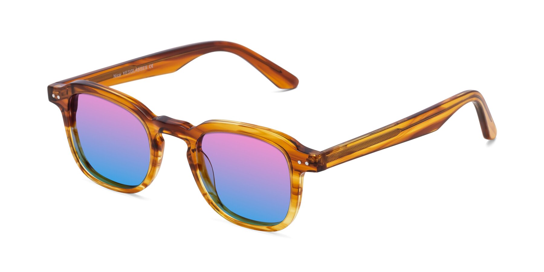 Angle of Nice in Striped Amber with Pink / Blue Gradient Lenses