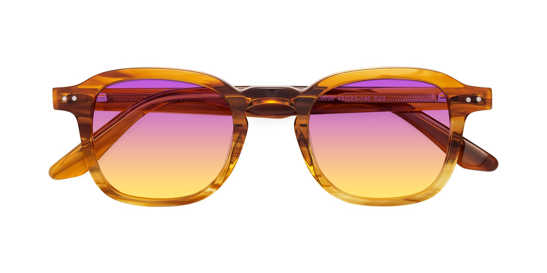 Folded Front of Nice in Striped Amber with Purple / Yellow Gradient Lenses