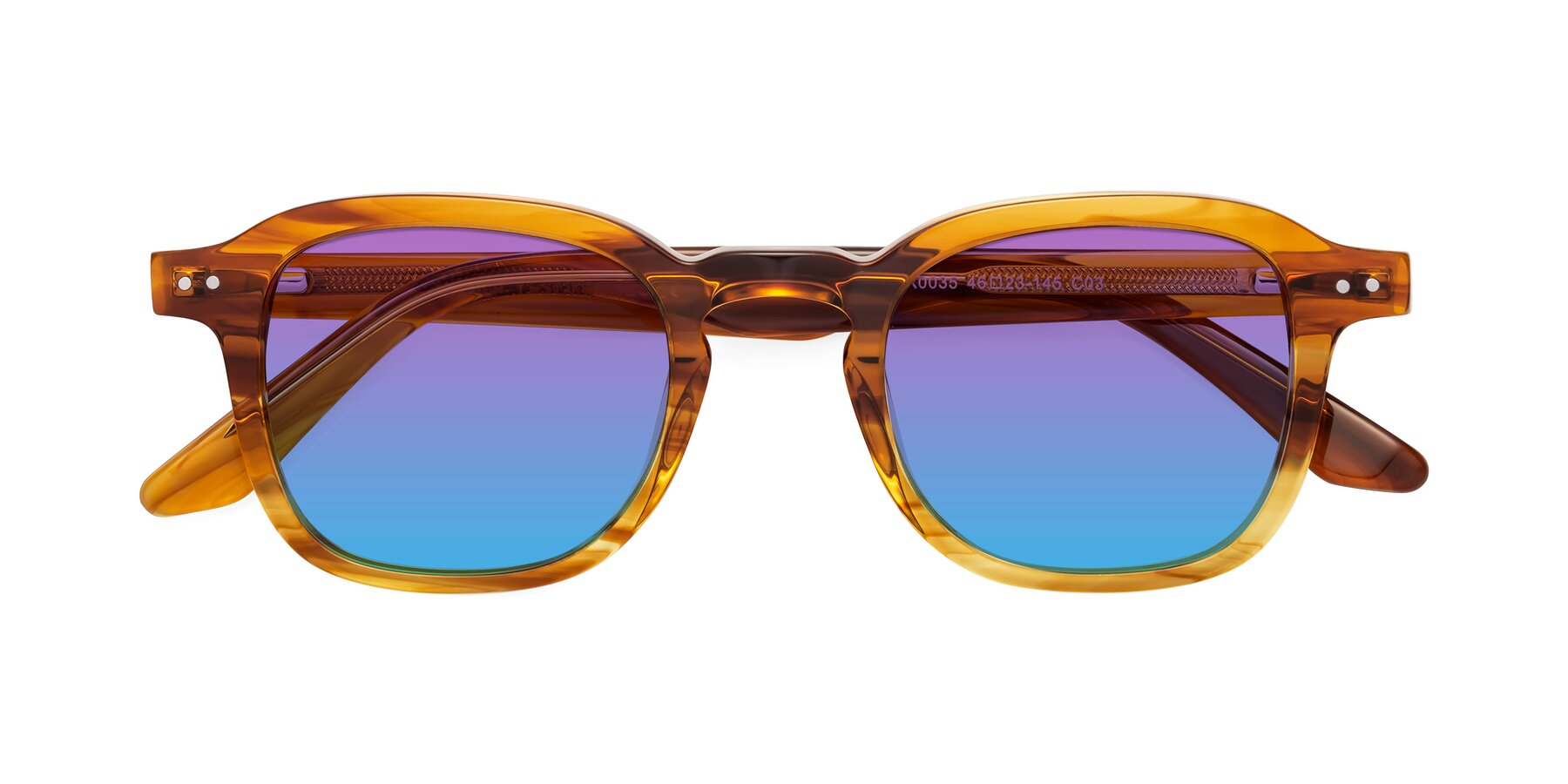 Folded Front of Nice in Striped Amber with Purple / Blue Gradient Lenses
