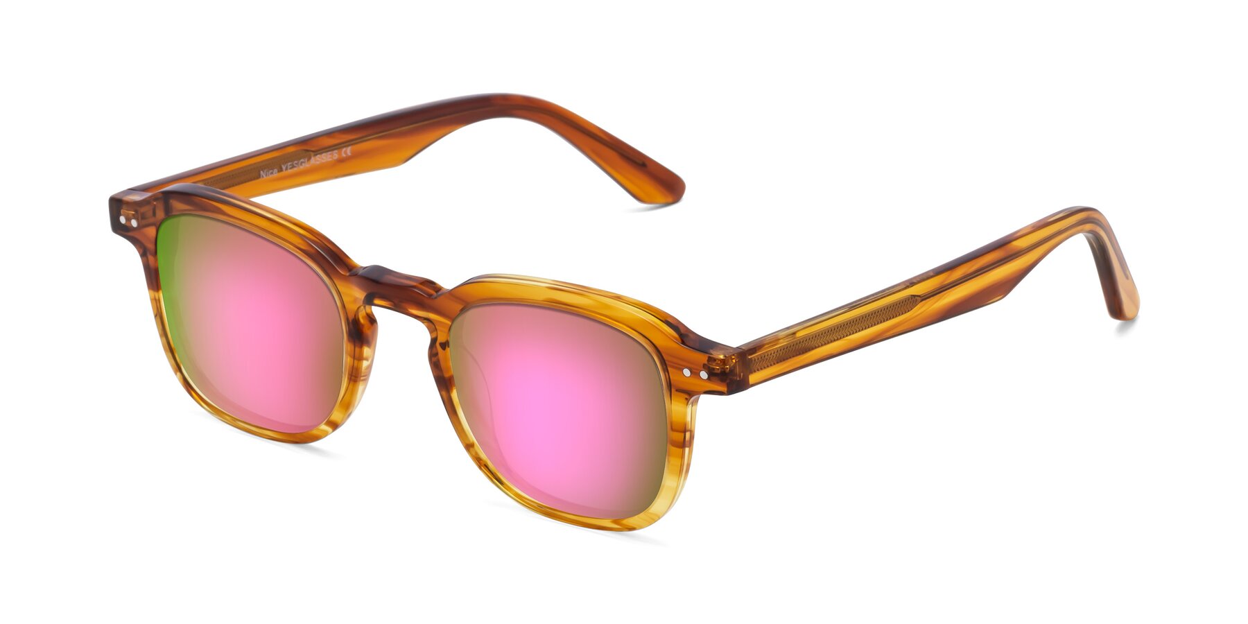 Angle of Nice in Striped Amber with Pink Mirrored Lenses