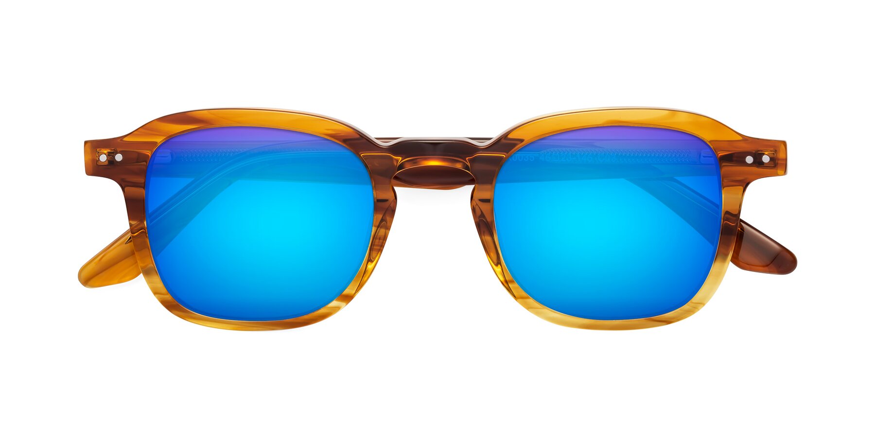 Folded Front of Nice in Striped Amber with Blue Mirrored Lenses