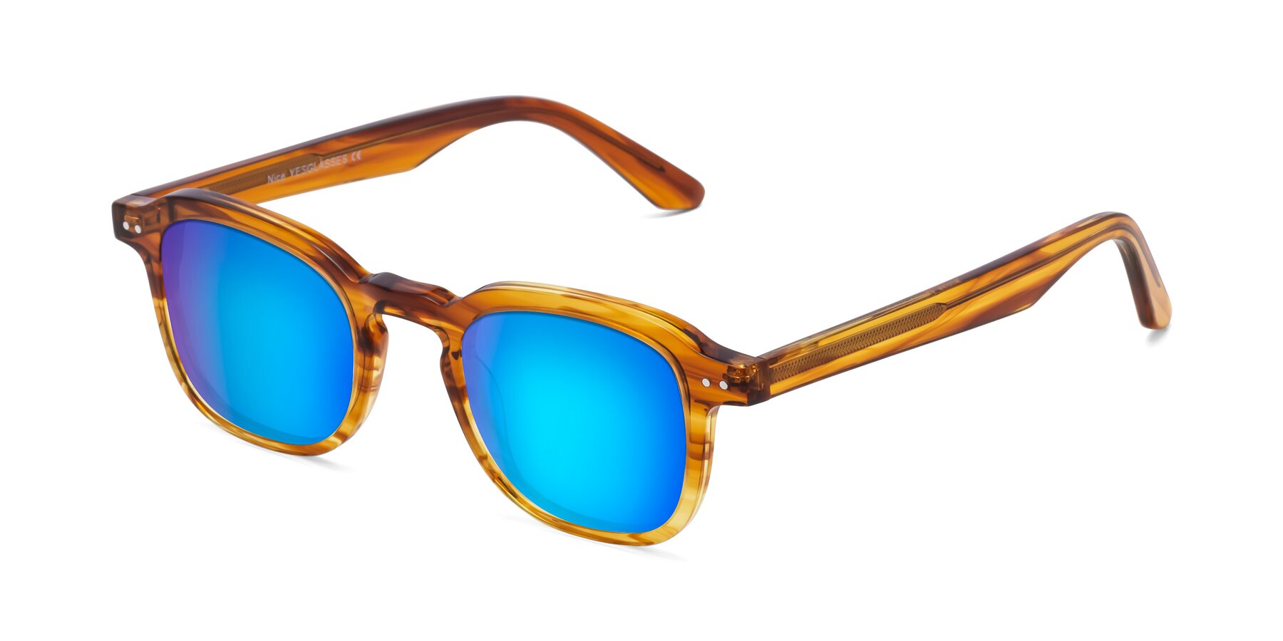 Angle of Nice in Striped Amber with Blue Mirrored Lenses