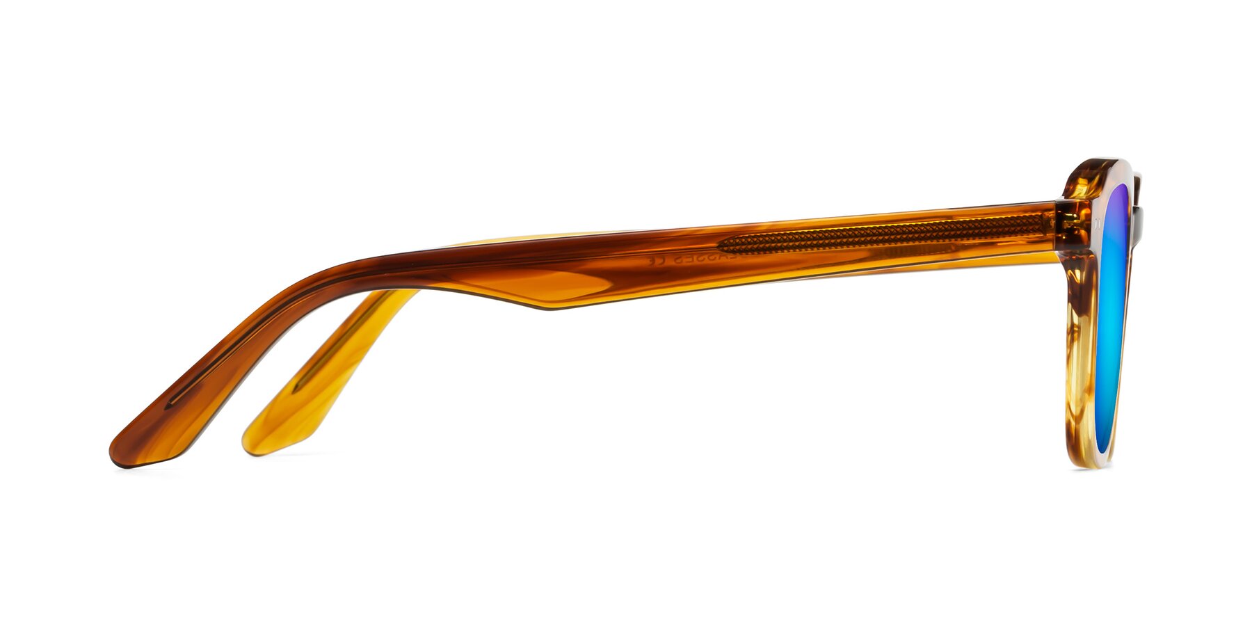 Side of Nice in Striped Amber with Blue Mirrored Lenses