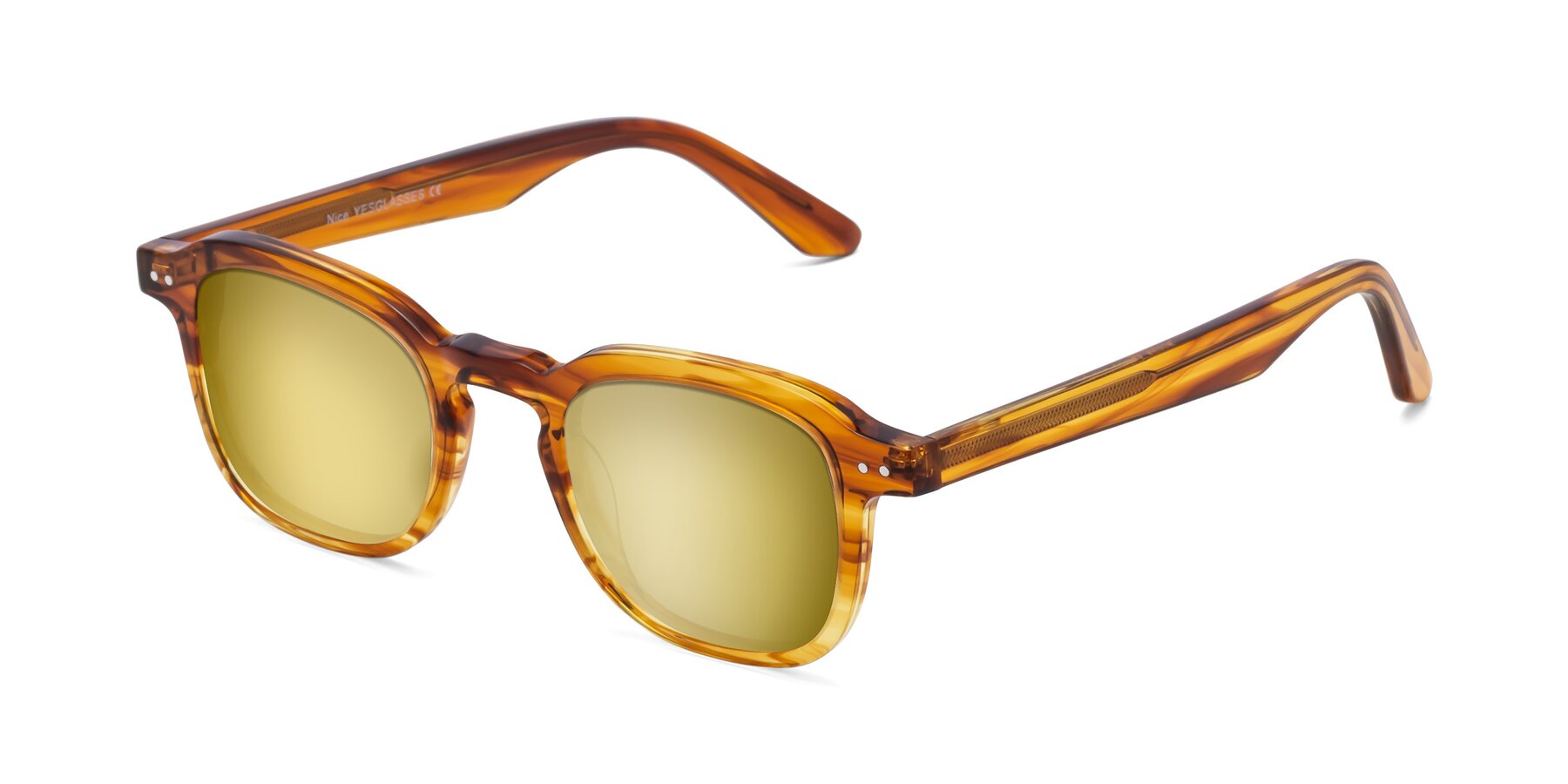 Angle of Nice in Striped Amber with Gold Mirrored Lenses