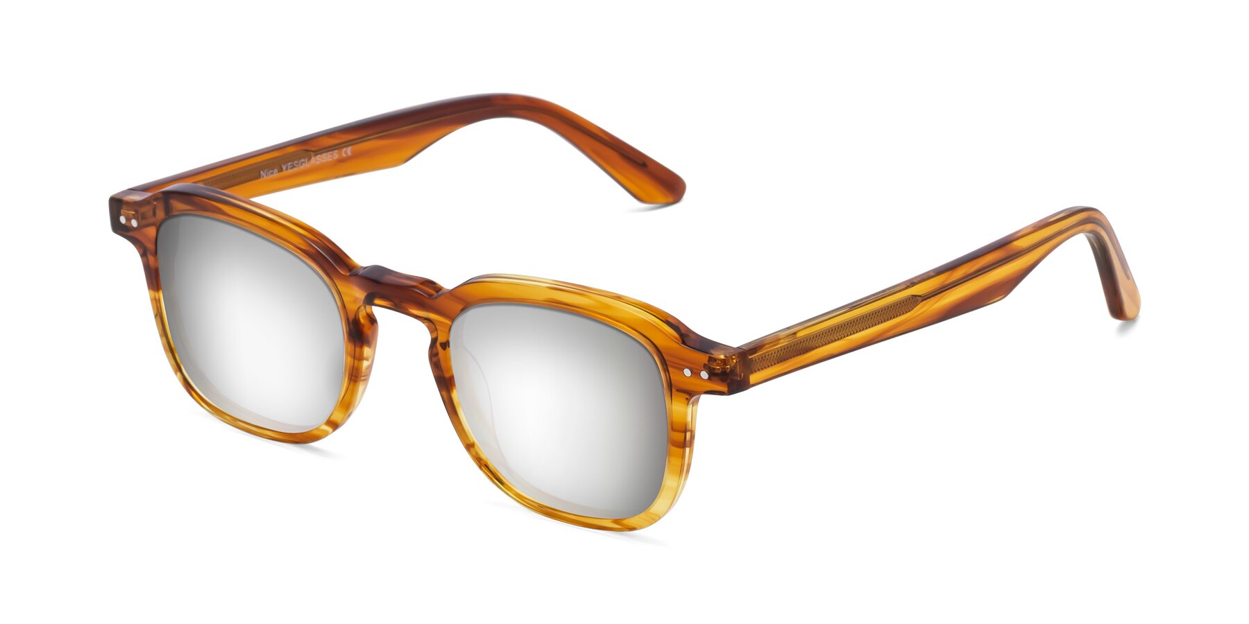 Angle of Nice in Striped Amber with Silver Mirrored Lenses