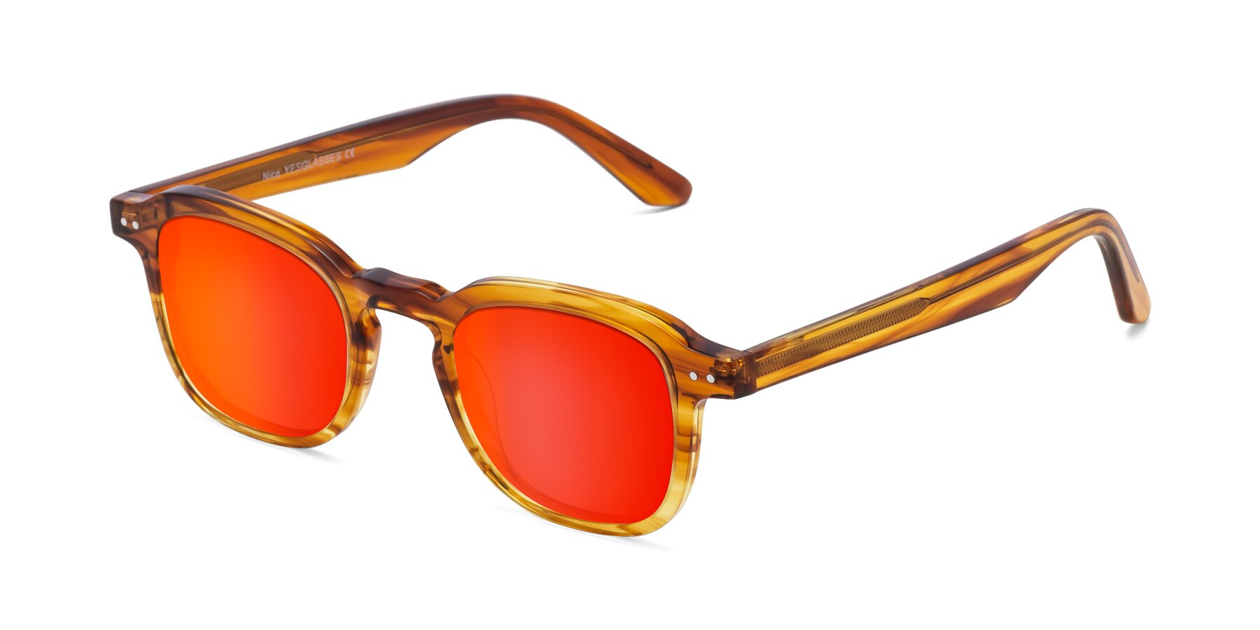 Angle of Nice in Striped Amber with Red Gold Mirrored Lenses