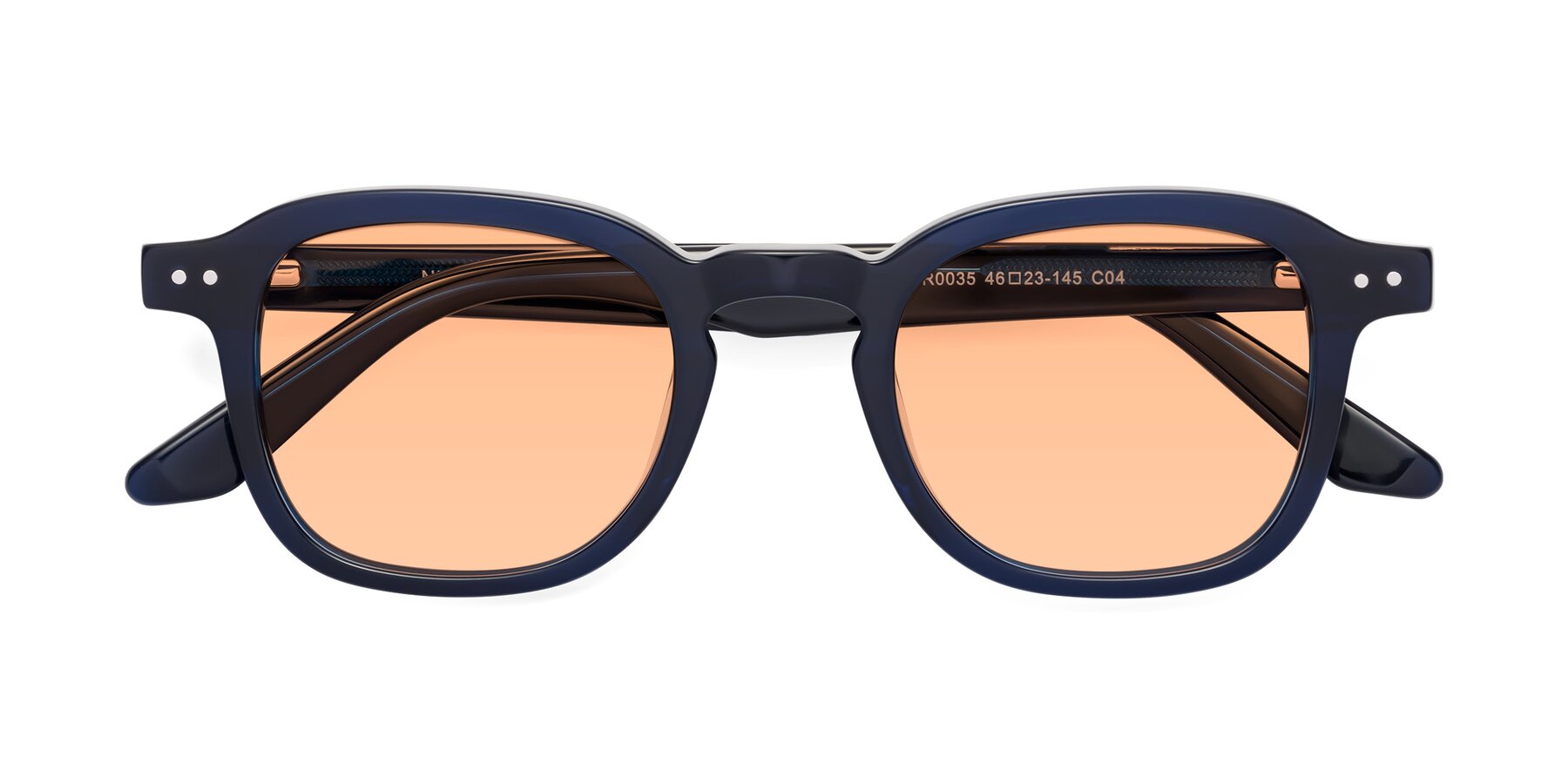 Folded Front of Nice in Deep Blue with Light Orange Tinted Lenses