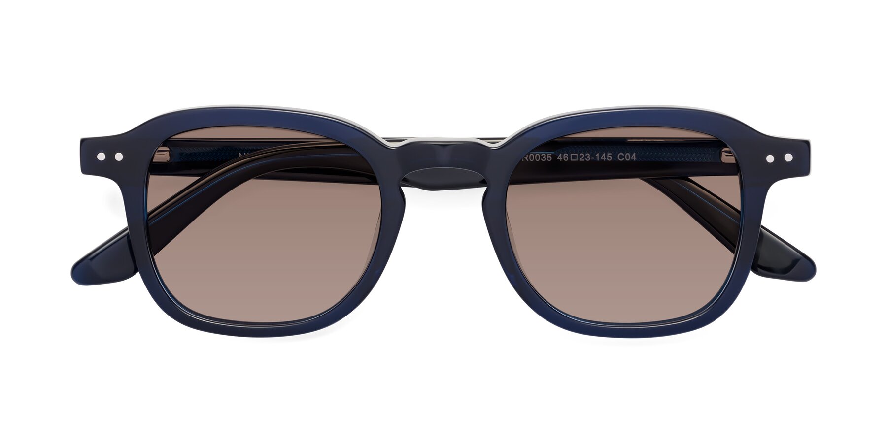 Folded Front of Nice in Deep Blue with Medium Brown Tinted Lenses