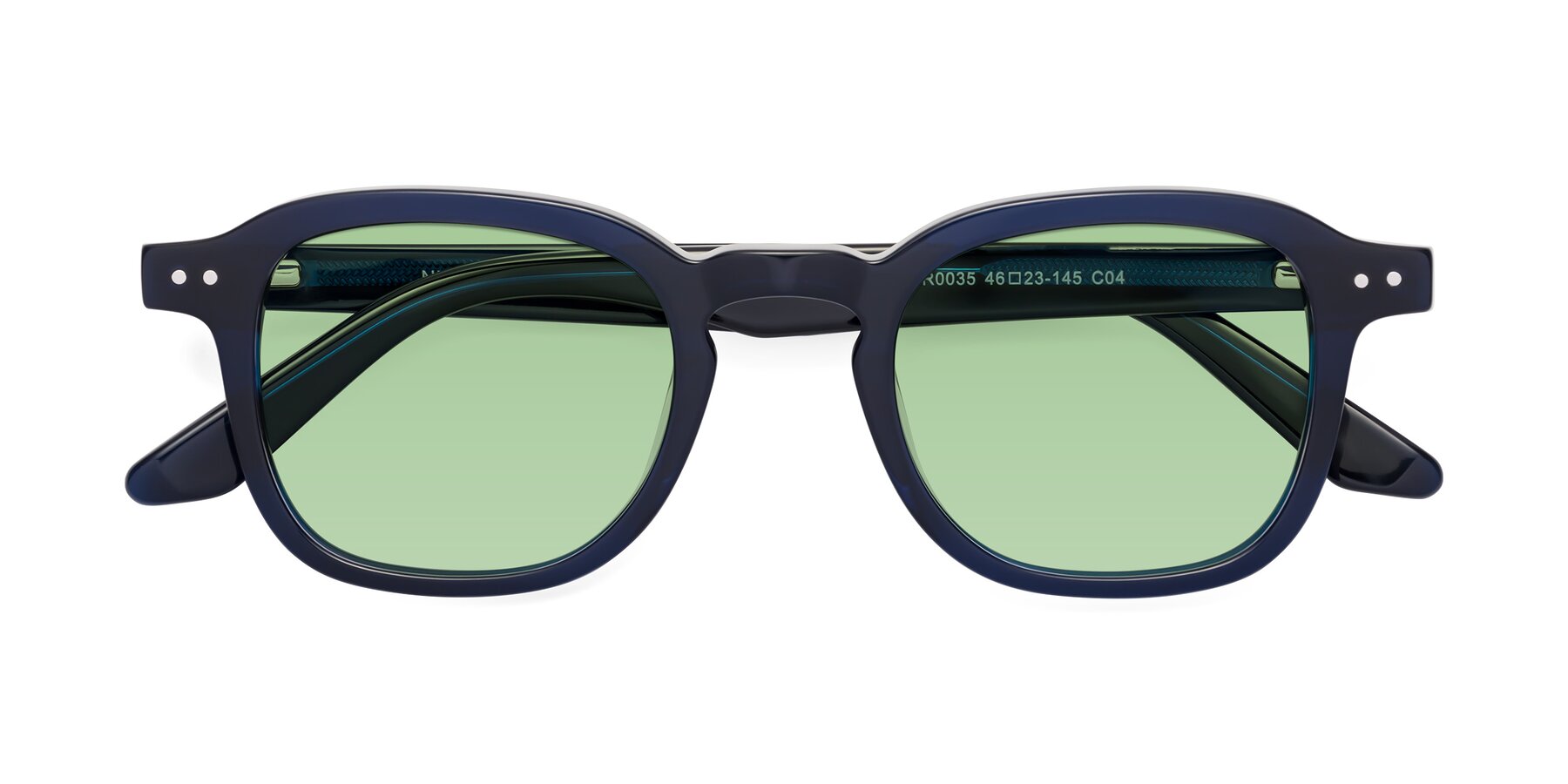 Folded Front of Nice in Deep Blue with Medium Green Tinted Lenses