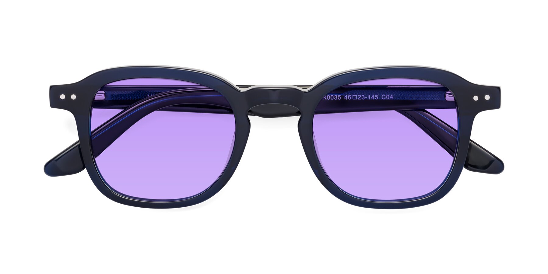 Folded Front of Nice in Deep Blue with Medium Purple Tinted Lenses