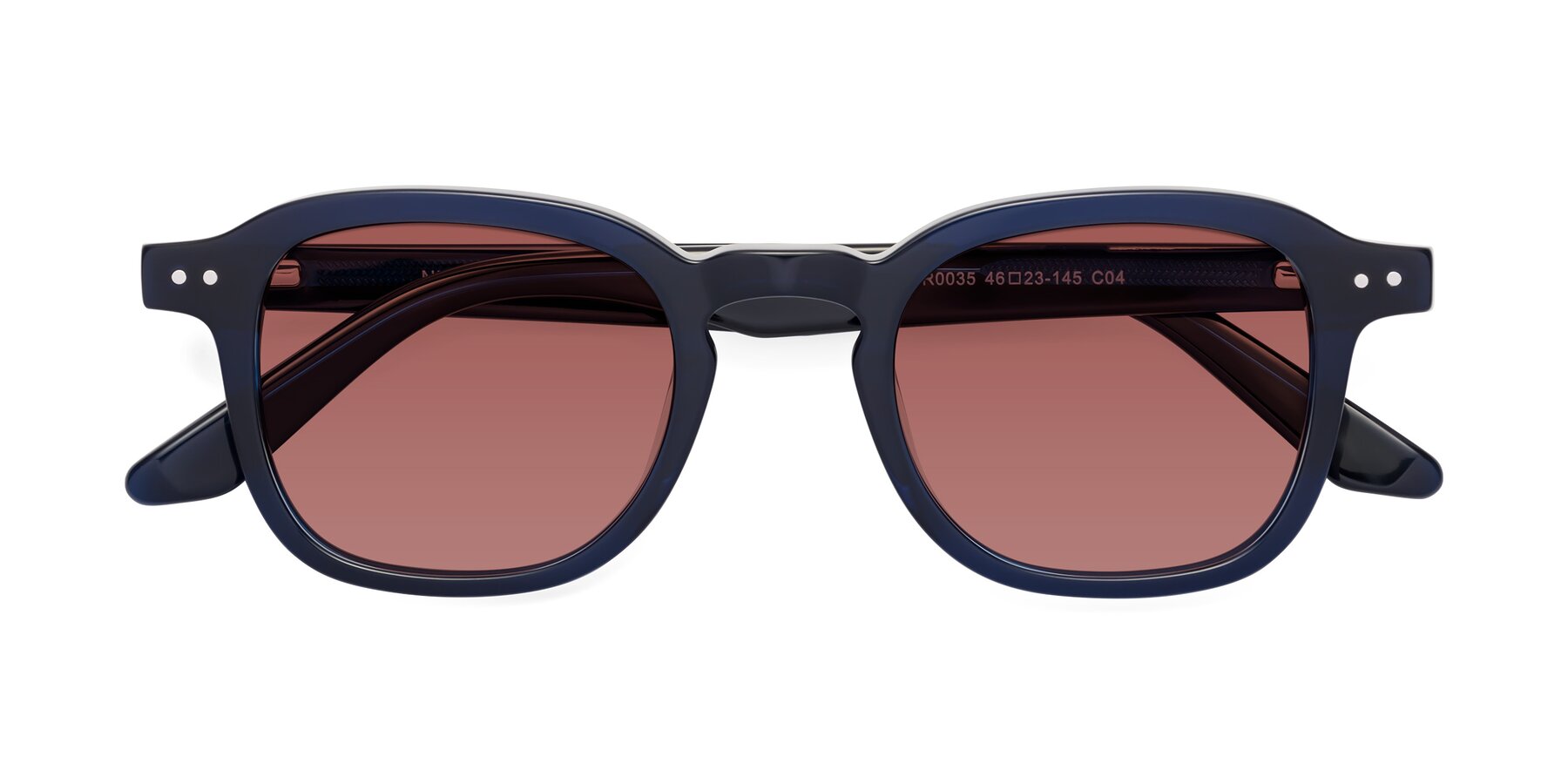 Folded Front of Nice in Deep Blue with Garnet Tinted Lenses