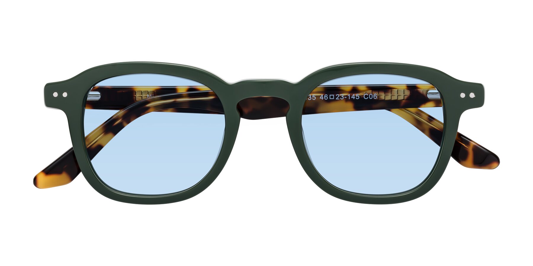 Folded Front of Nice in Seaweed-Tortoise with Light Blue Tinted Lenses