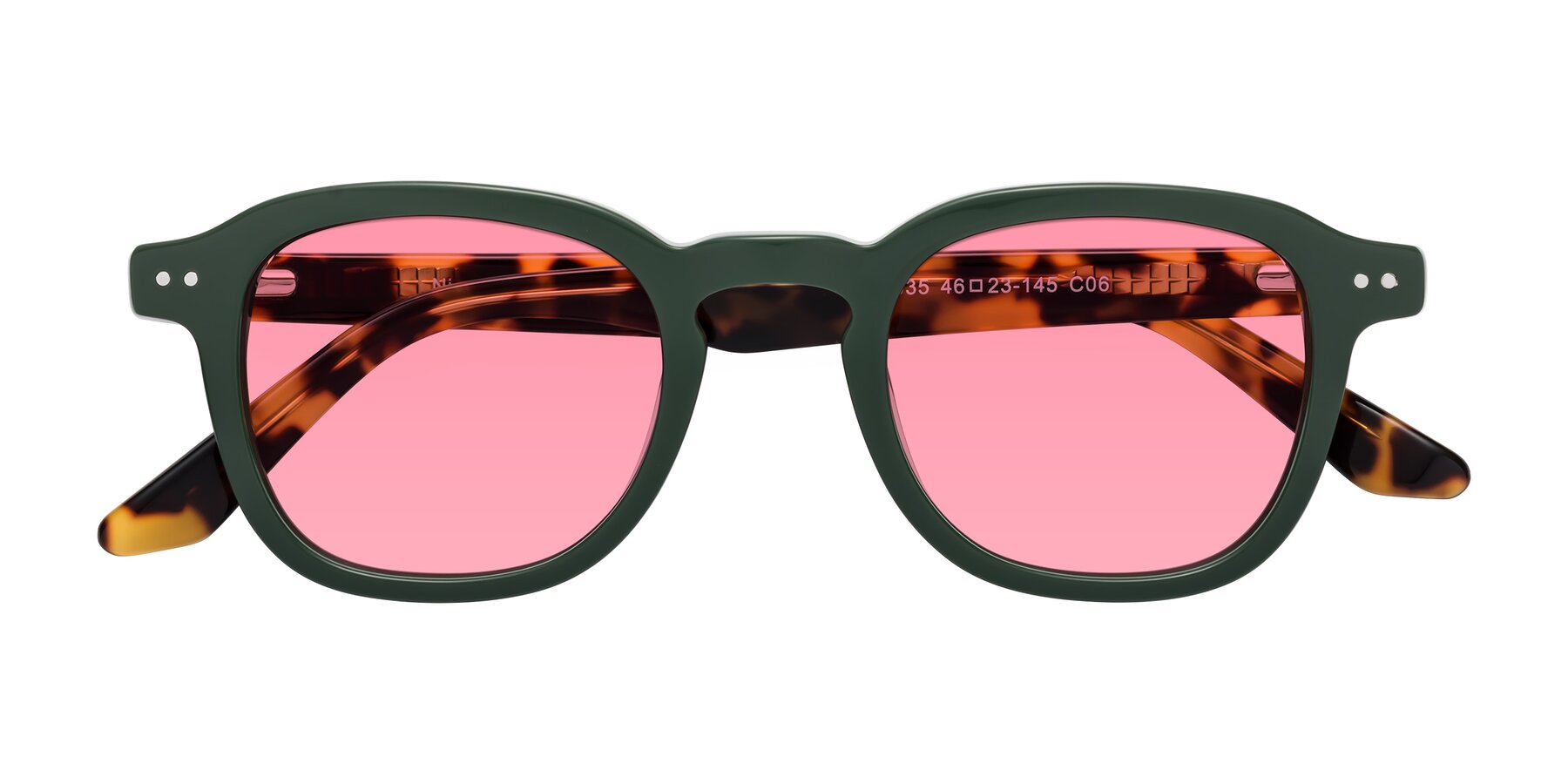 Folded Front of Nice in Seaweed-Tortoise with Pink Tinted Lenses