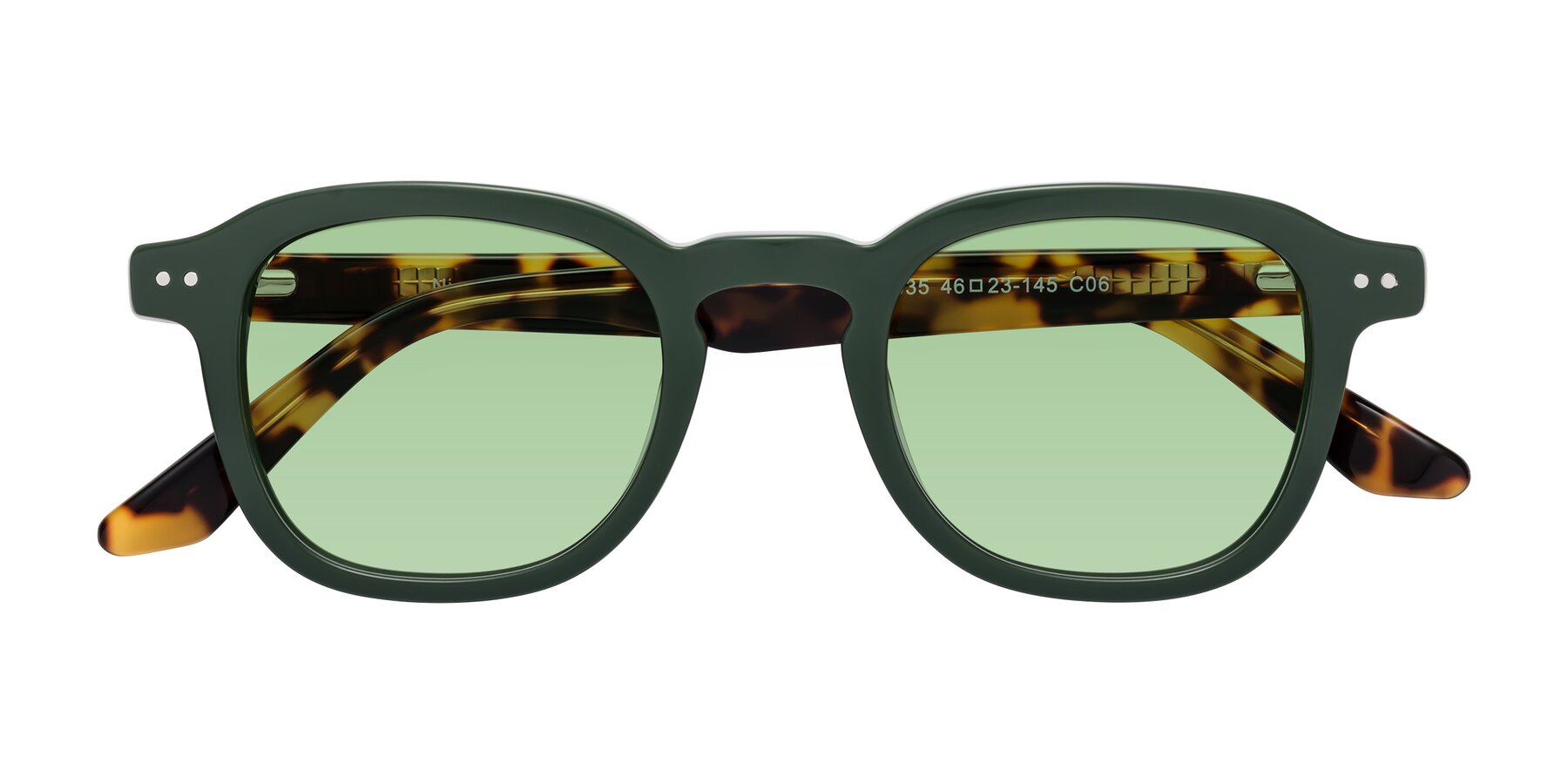 Folded Front of Nice in Seaweed-Tortoise with Medium Green Tinted Lenses