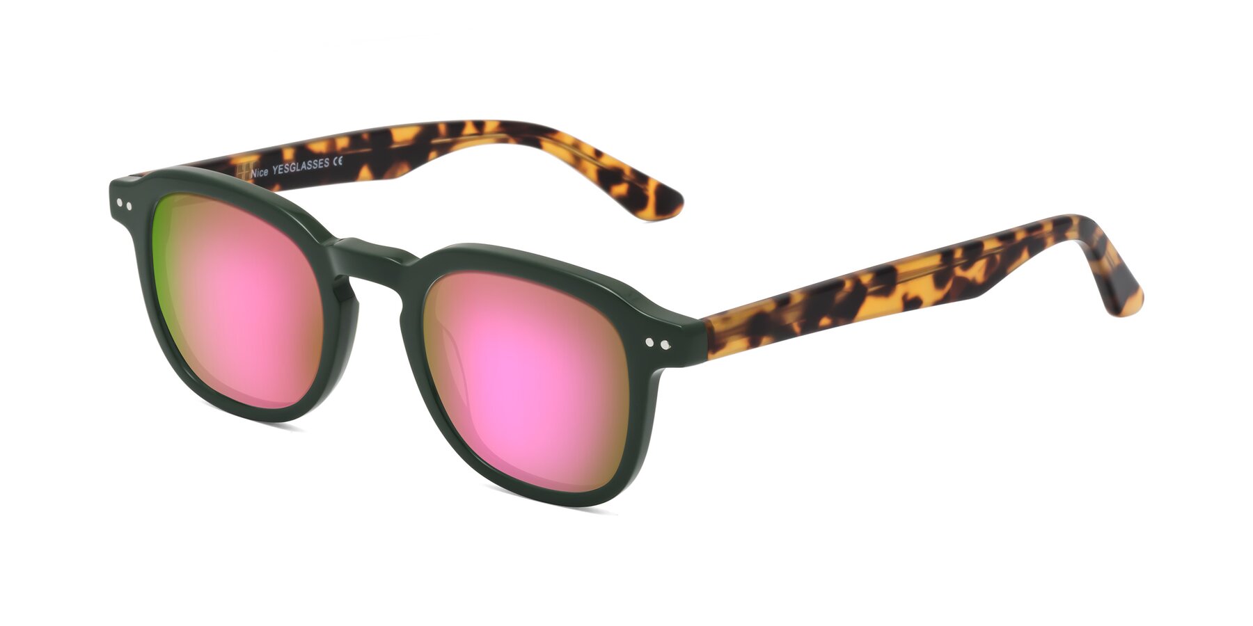 Angle of Nice in Seaweed-Tortoise with Pink Mirrored Lenses