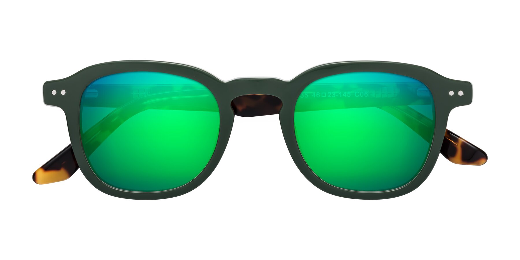 Folded Front of Nice in Seaweed-Tortoise with Green Mirrored Lenses