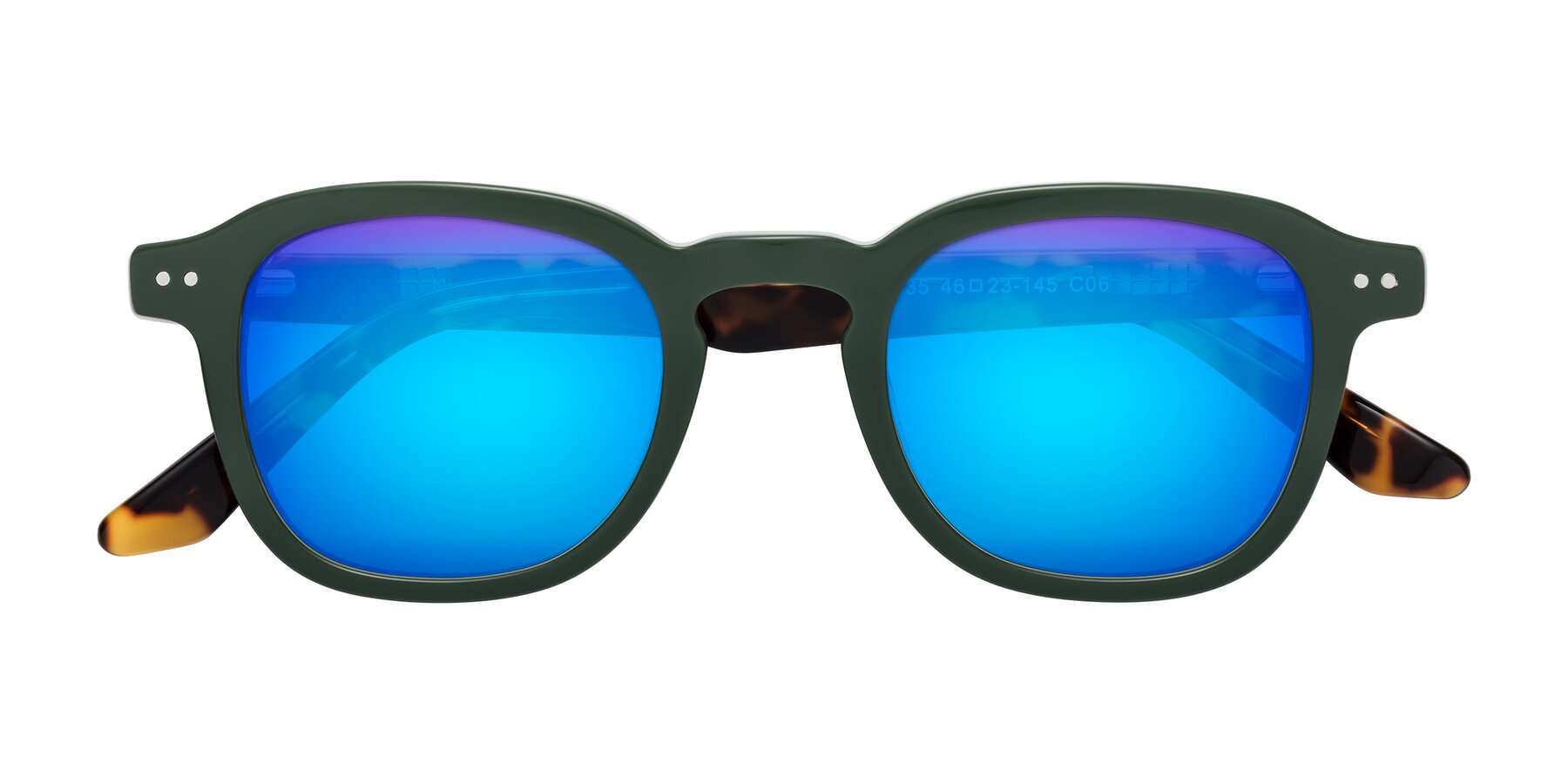 Folded Front of Nice in Seaweed-Tortoise with Blue Mirrored Lenses