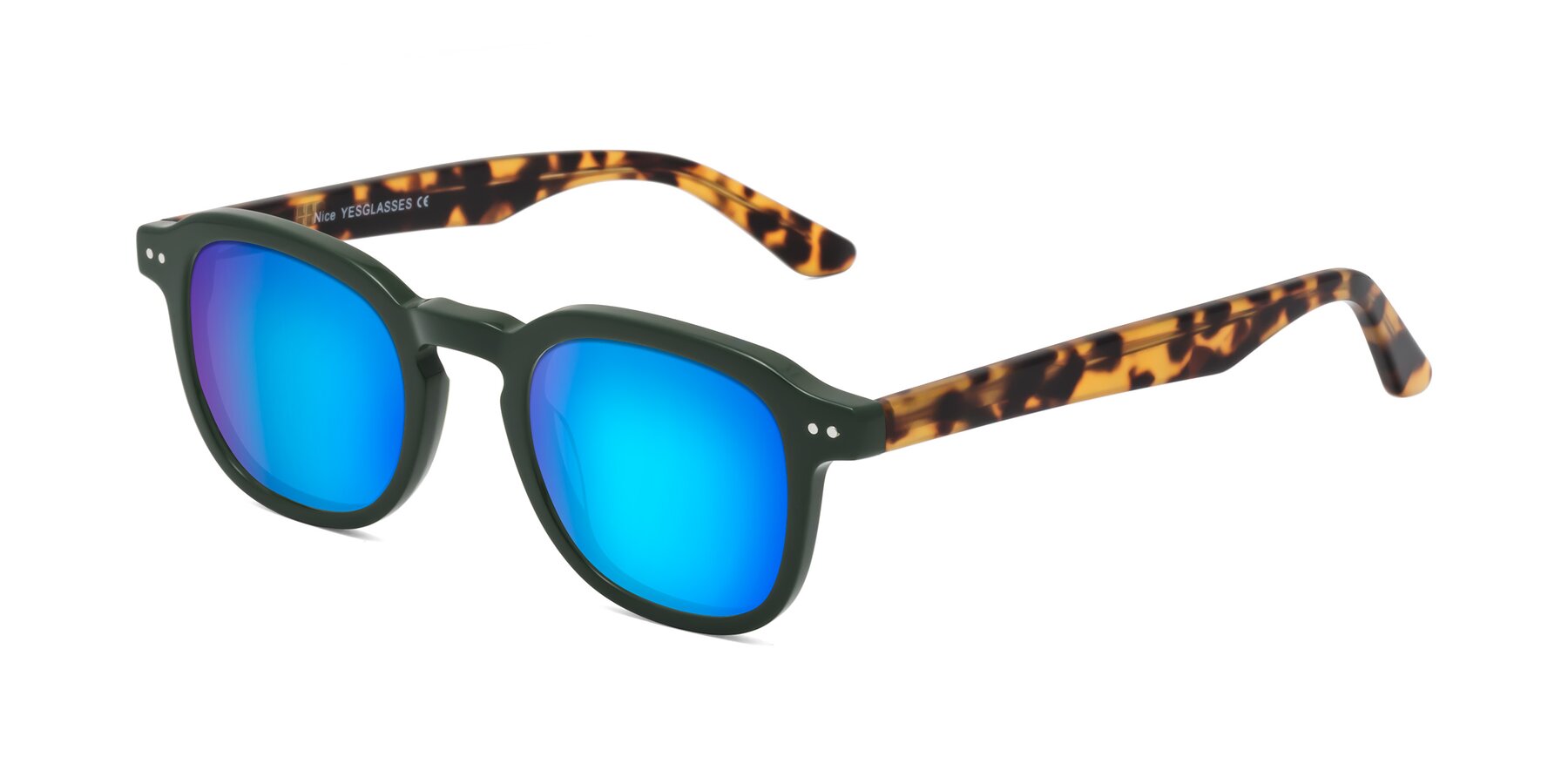 Angle of Nice in Seaweed-Tortoise with Blue Mirrored Lenses