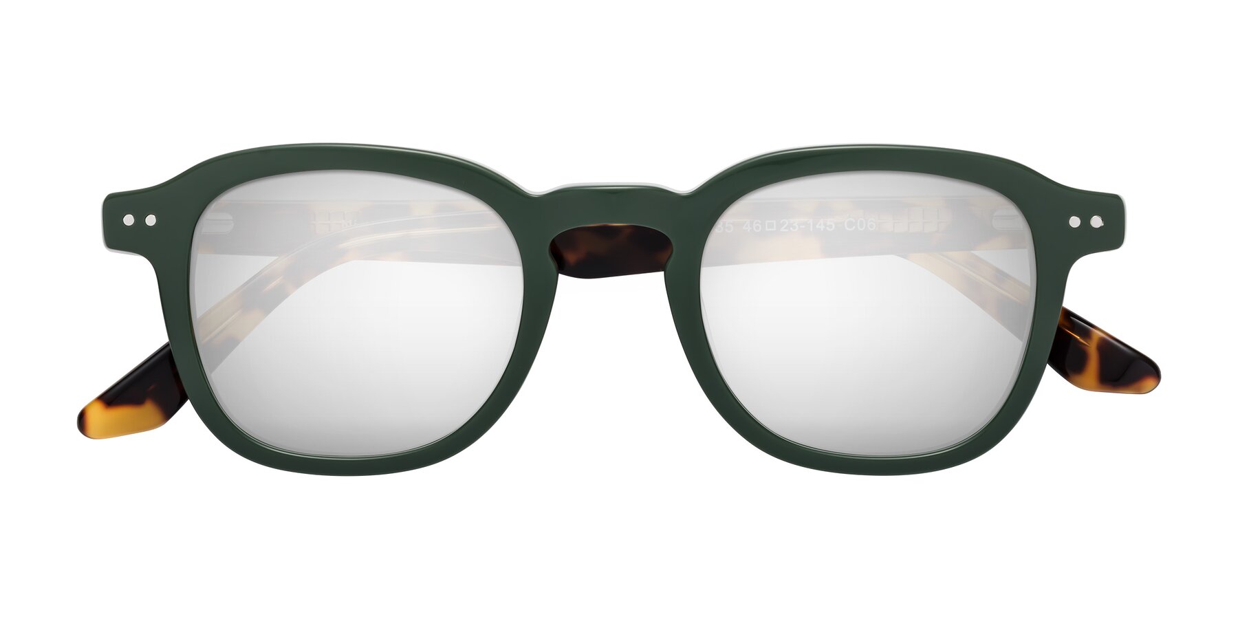 Folded Front of Nice in Seaweed-Tortoise with Silver Mirrored Lenses