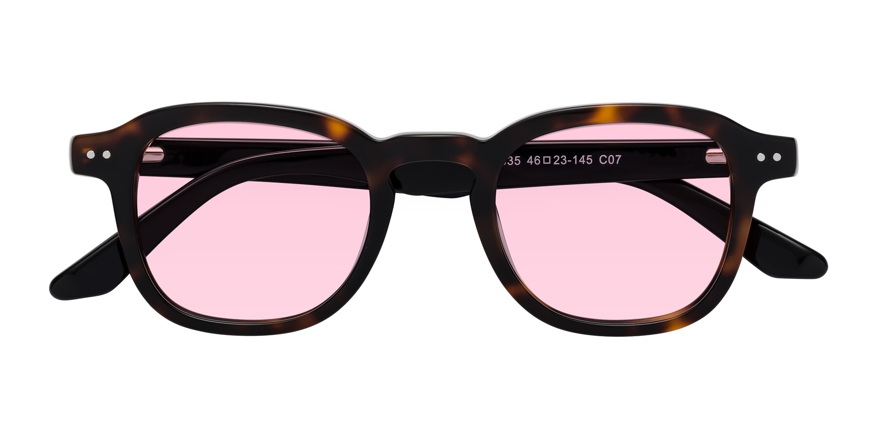 Folded Front of Nice in Tortoise-Black with Light Pink Tinted Lenses