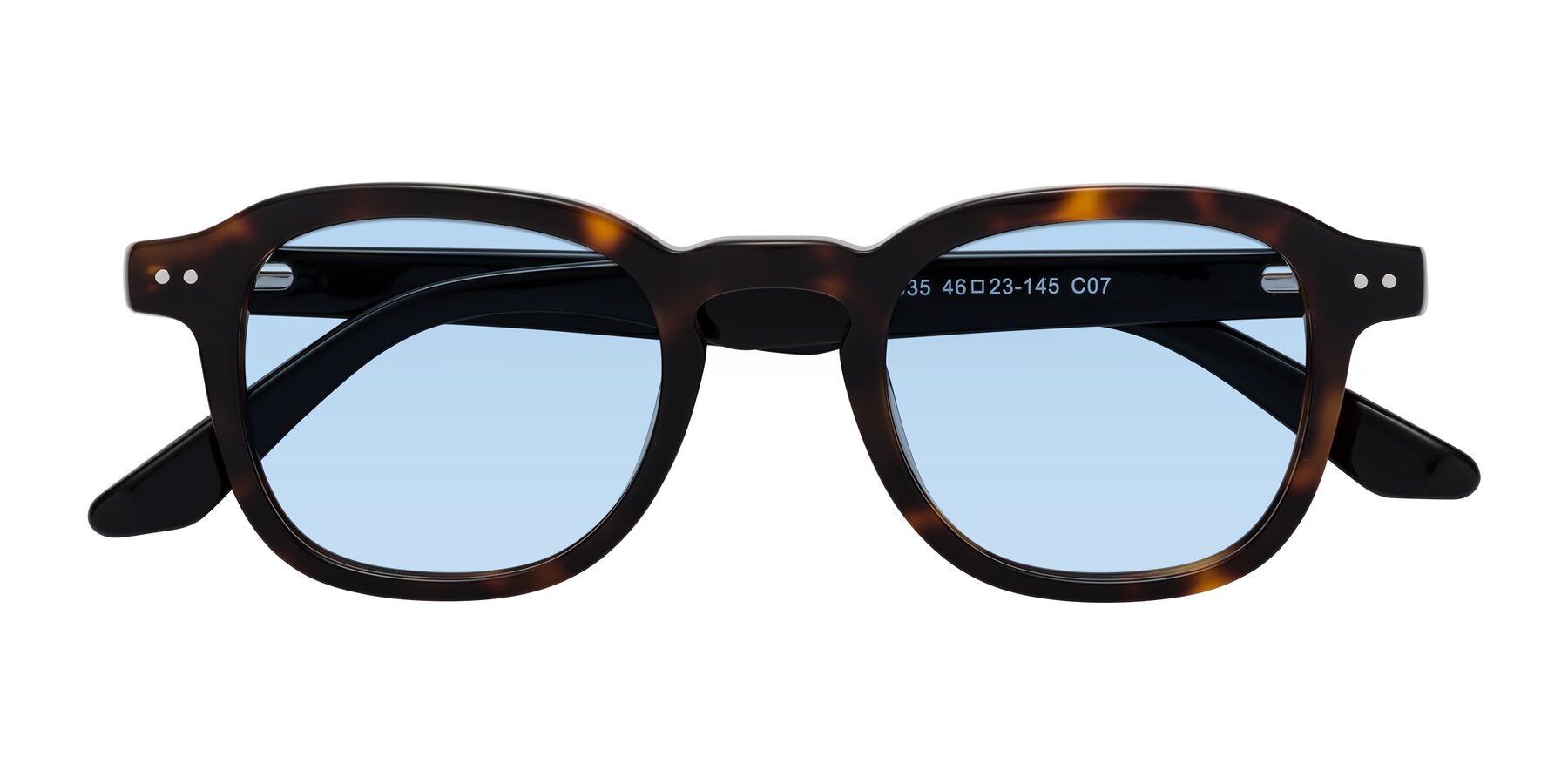 Folded Front of Nice in Tortoise-Black with Light Blue Tinted Lenses