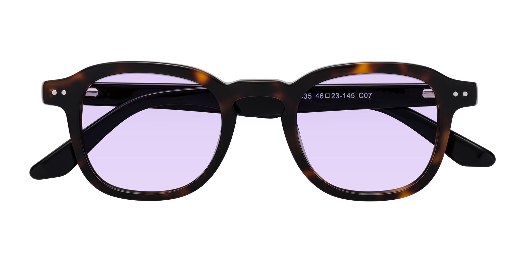 Folded Front of Nice in Tortoise-Black with Light Purple Tinted Lenses