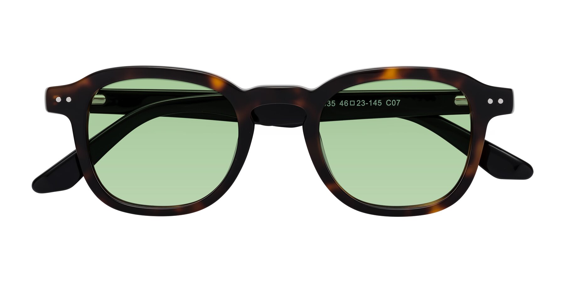 Folded Front of Nice in Tortoise-Black with Medium Green Tinted Lenses